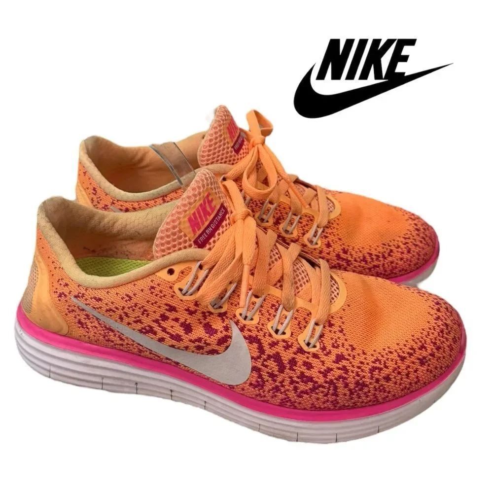 Nike Women Free RN Distance Atomic Orange Pink Bliss 827116-800 Running Shoes 7